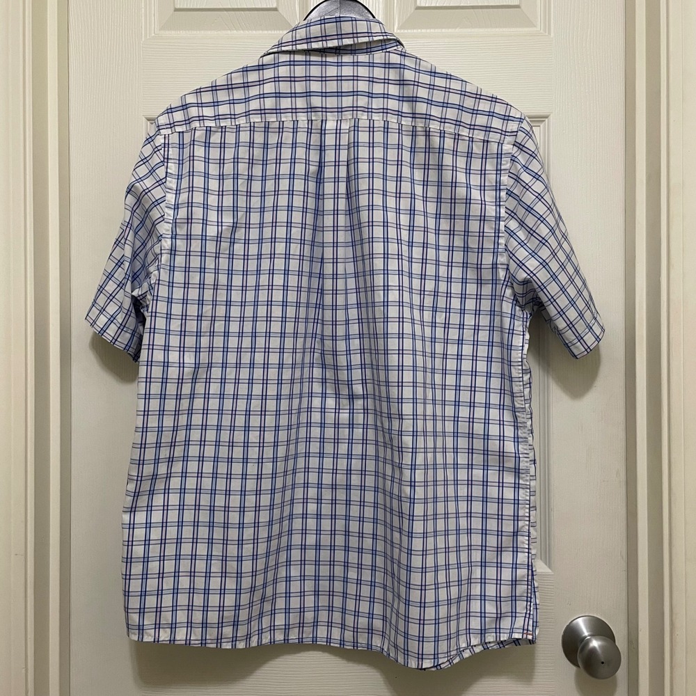Dockers Short Sleeve Plaid Button Up Shirt White Blue Pink Cotton Blend Large - Picture 2 of 8